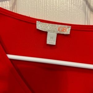 Red scallop bottom; flowy top